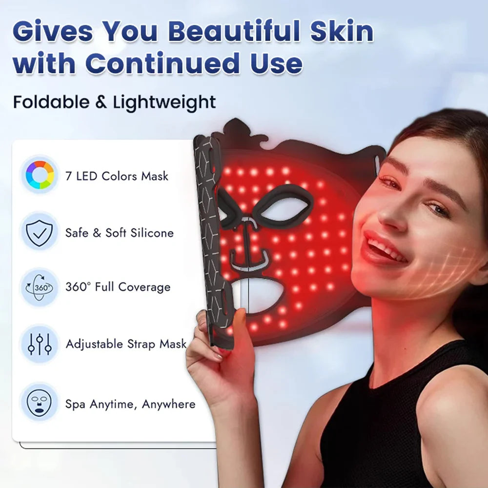 Masque LED Facial 7 Couleurs Silicone – Photon Thérapie Sans Fil