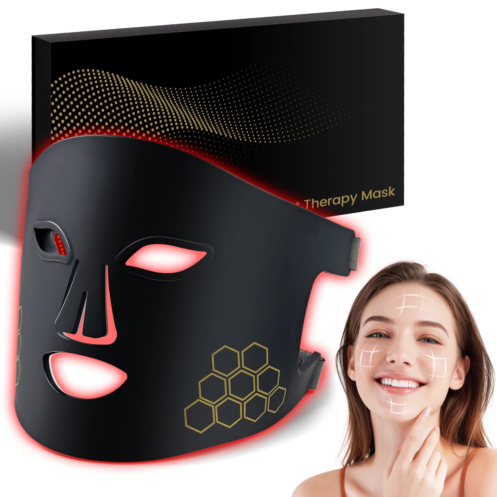 Masque LED Visage Hello – Lumière Rouge, Bleue & Infrarouge avec Protection Yeux