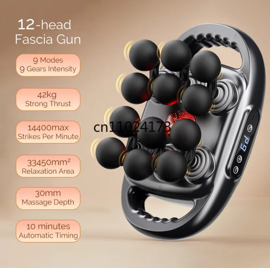 12-Head Fascia Gun High Frequency Vibration Body Massage Gun Back Massager Waist Massager Neck Shoulder Thigh Fascia masajeador